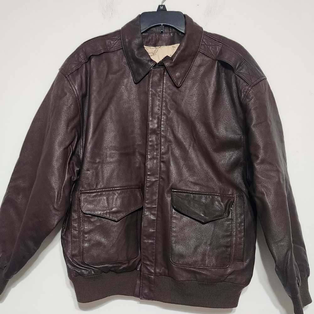 Vintage Pelle New York Milano Brown Leather Bomber Jacket Men's M